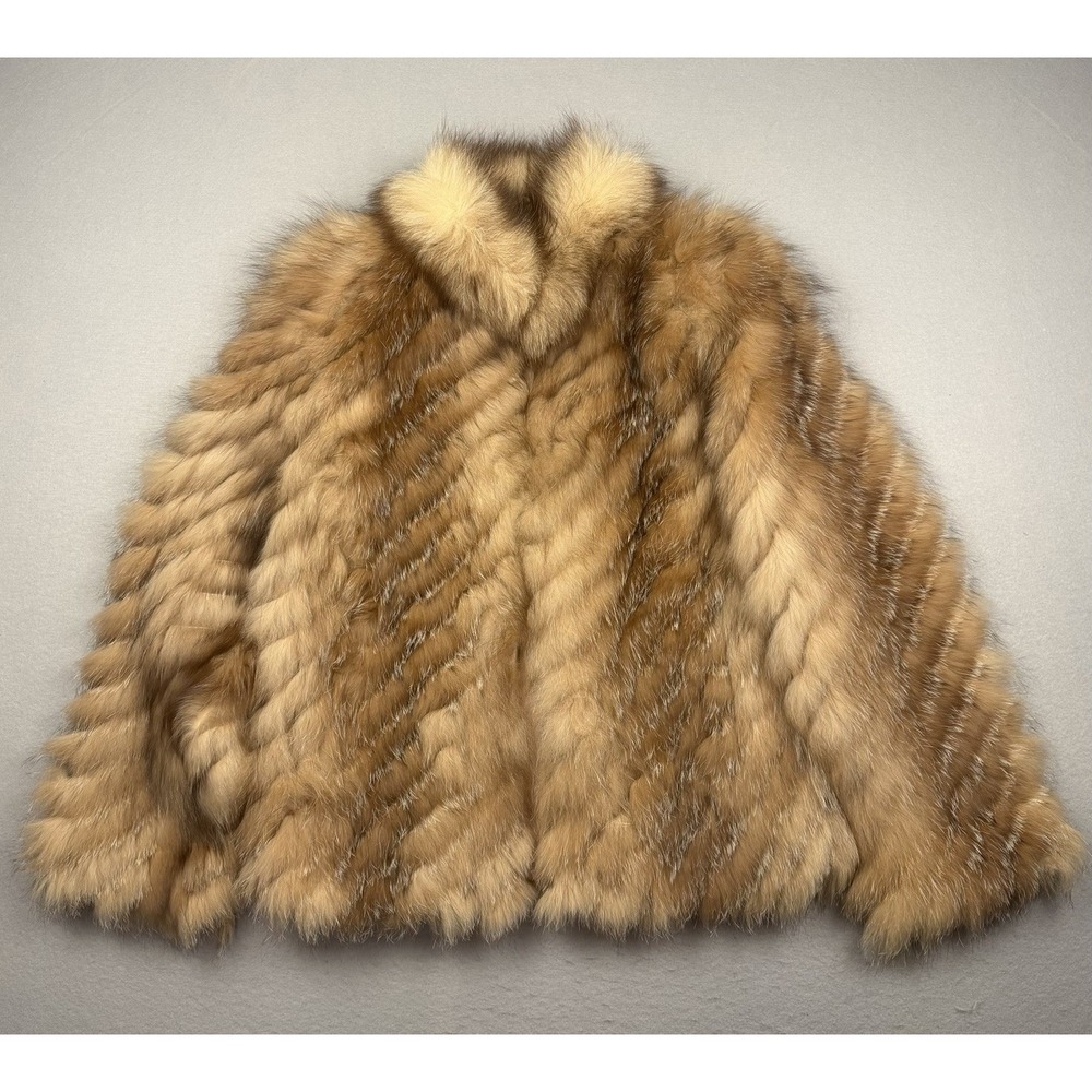 Vintage Saga Fox Fur Jacket Womens Small Brown Genuine Fur Coat Finland Luxury